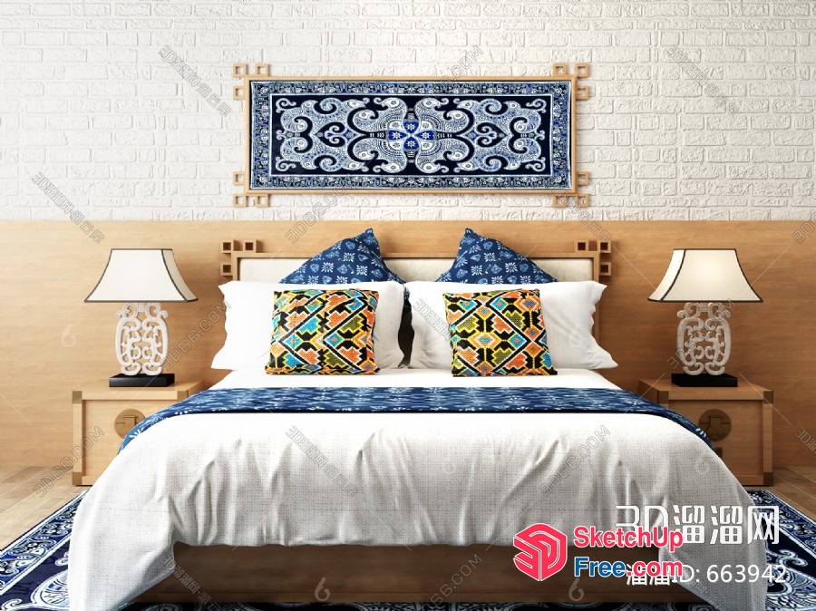 Elegant Bedroom With Blue And White Decor 3D SketchUp File