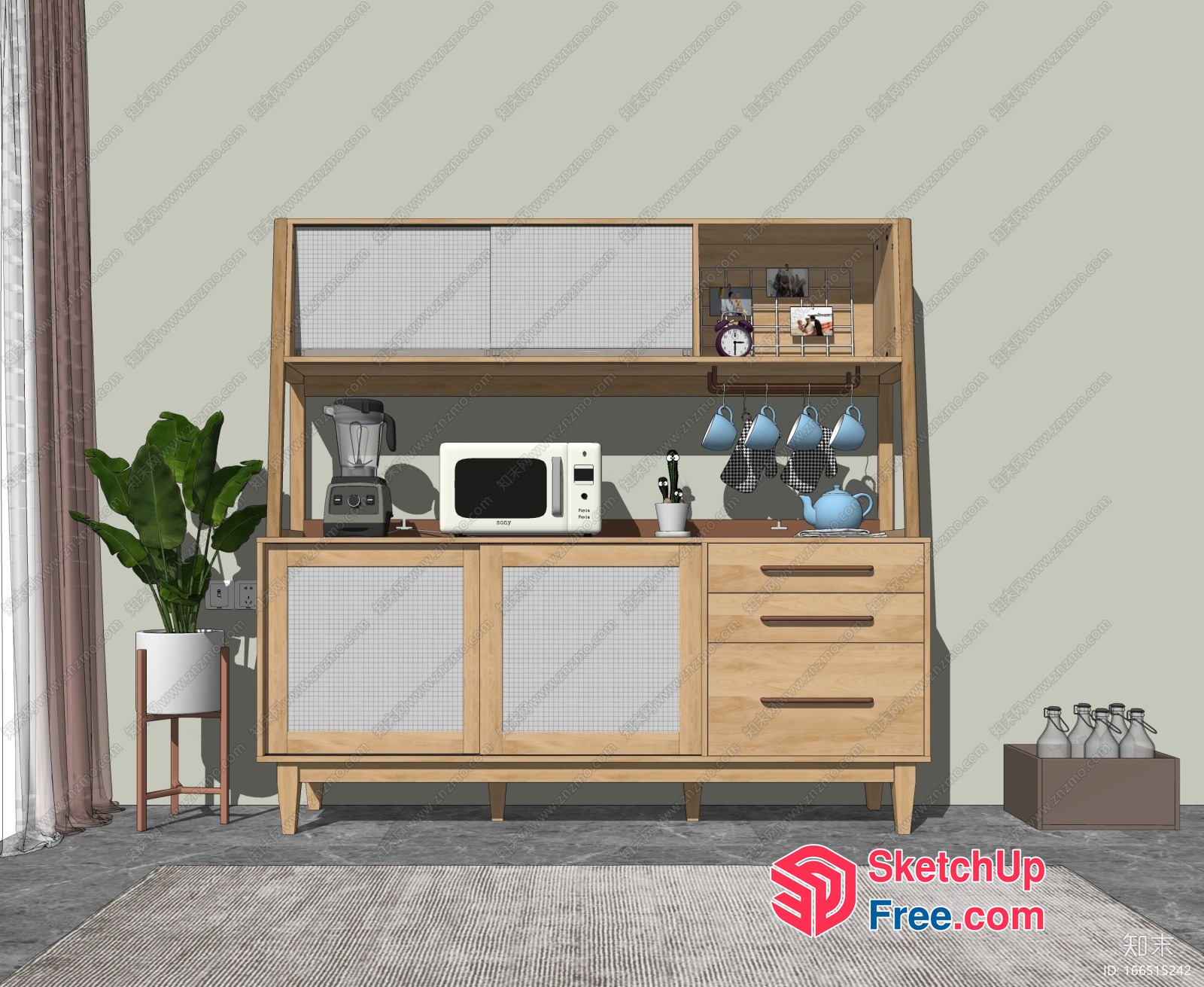 Modern Kitchen Furniture With Appliances And Decor 3D SketchUp File