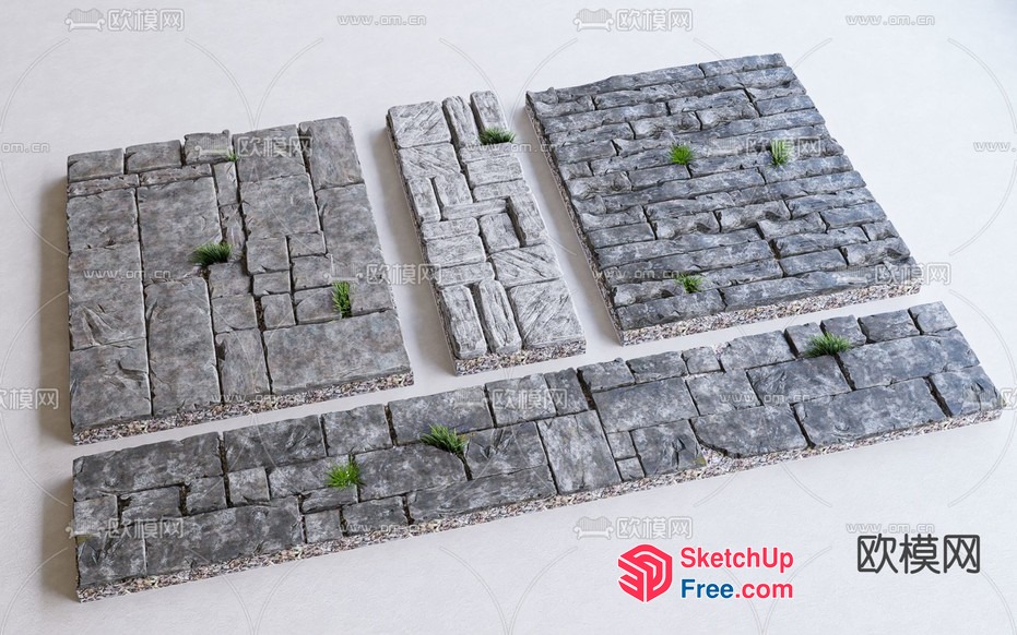 Stone Wall Tiles With Greenery 3D SketchUp File