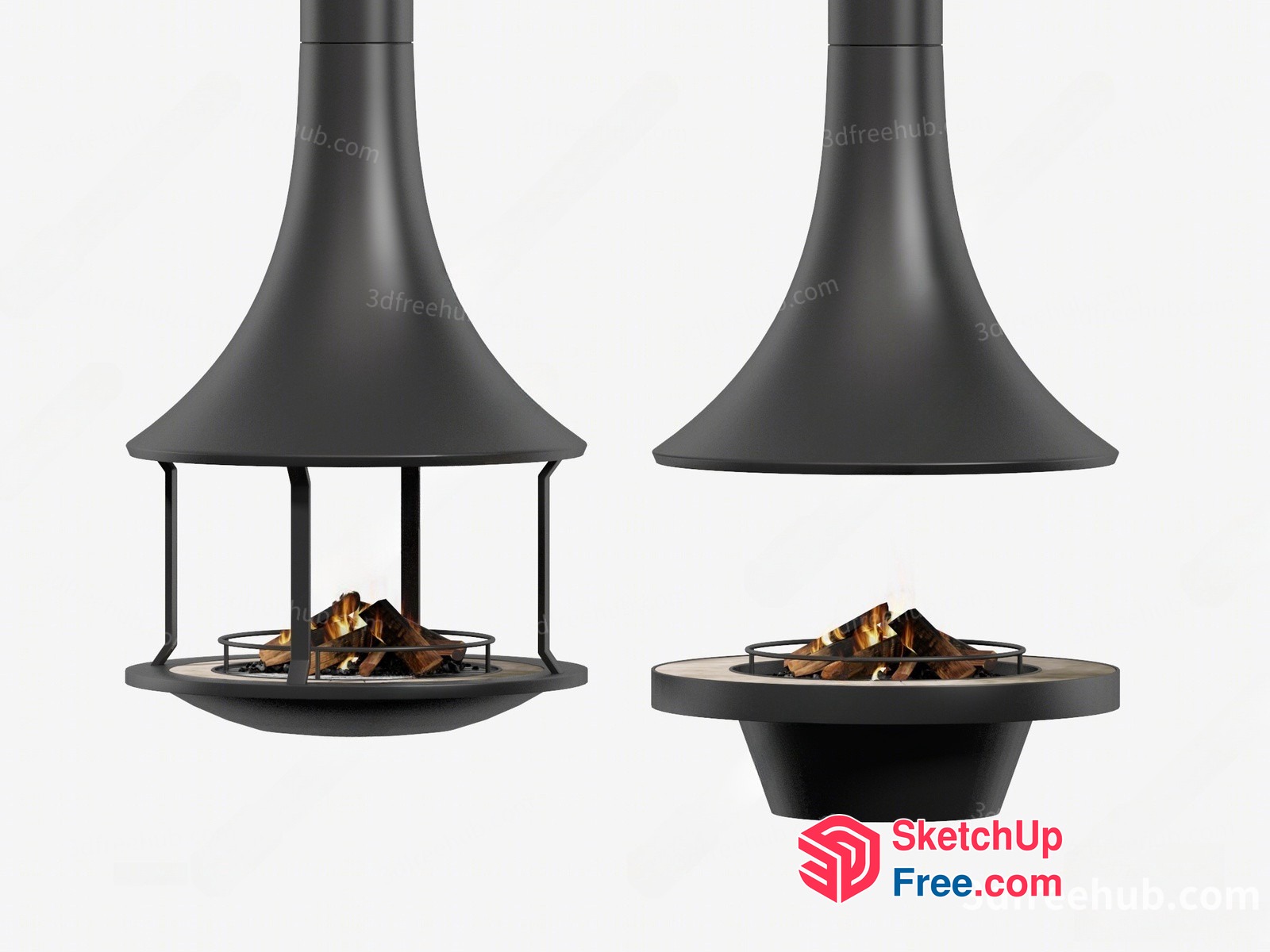Modern Outdoor Fireplace With Hanging Design 3D SketchUp File
