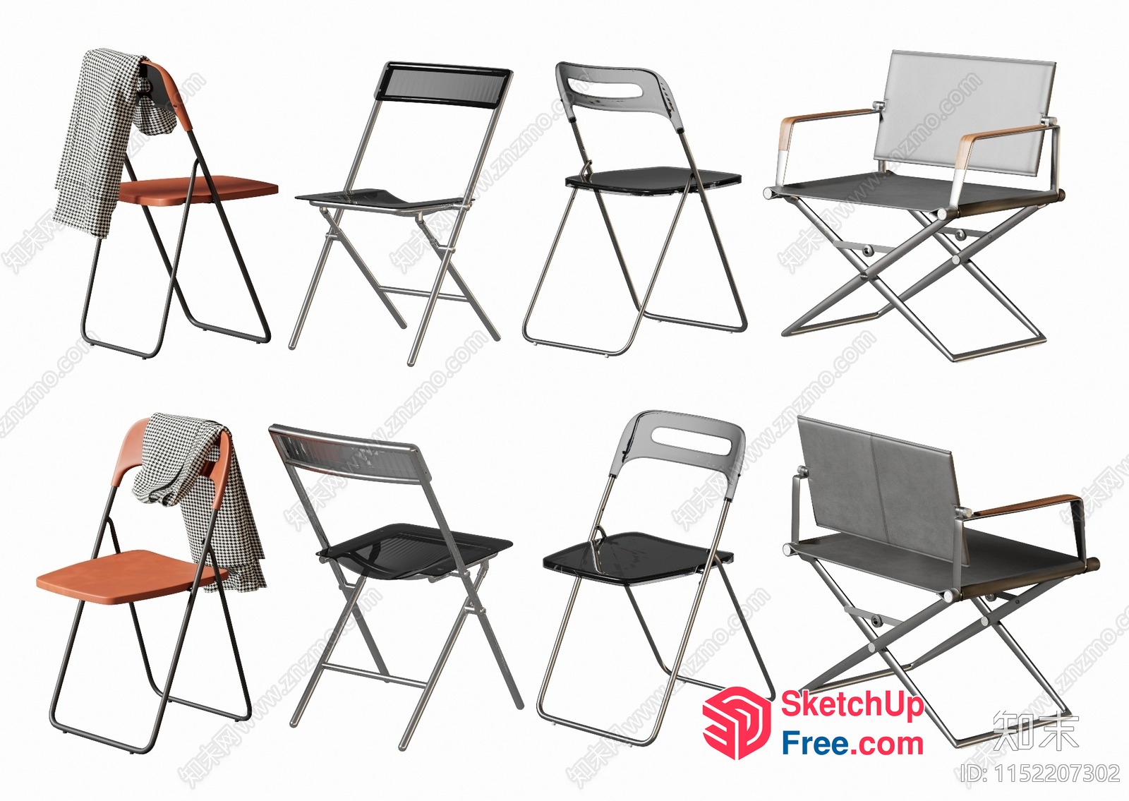 Eight Folding Chairs In Various Styles And Materials 3D SketchUp File