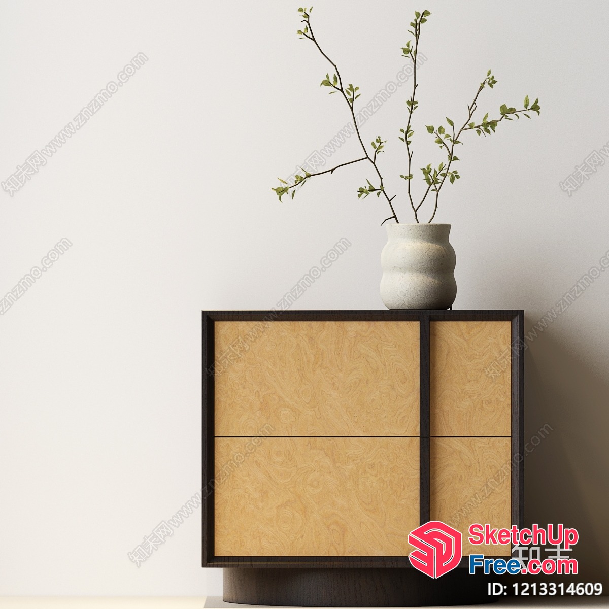 Modern Minimalist Wood Furniture With White Vase 3D SketchUp File