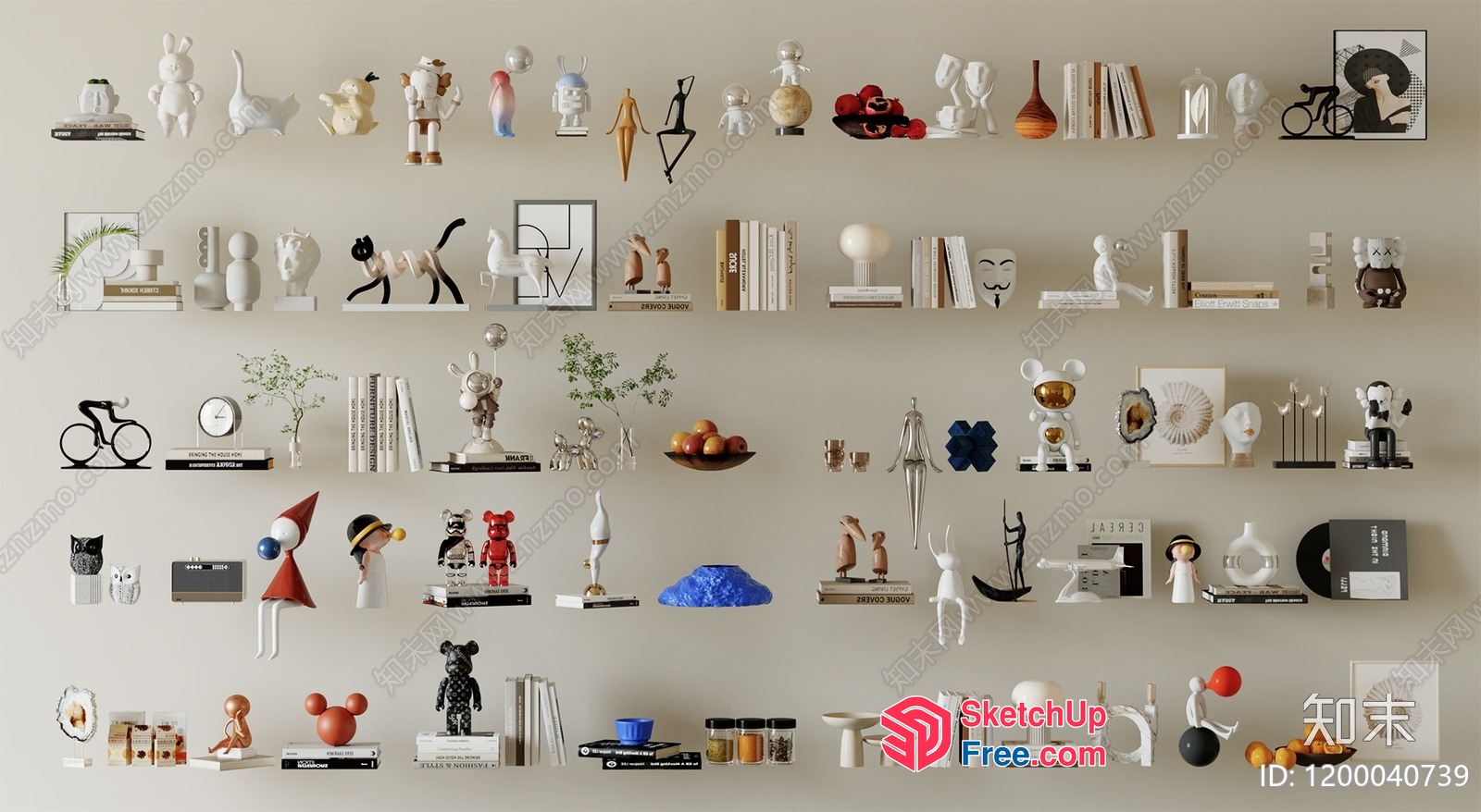Colorful 3D Decorative Objects On White Wall 3D SketchUp File