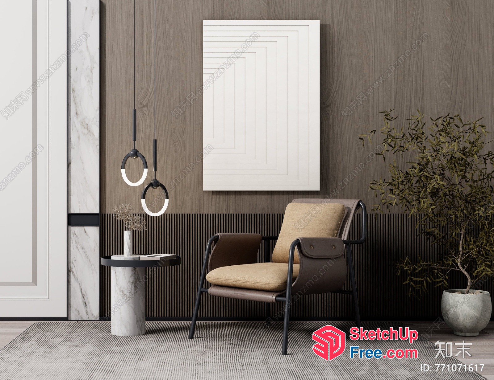 Modern Minimalist Living Room With Brown And White Accents 3D SketchUp File