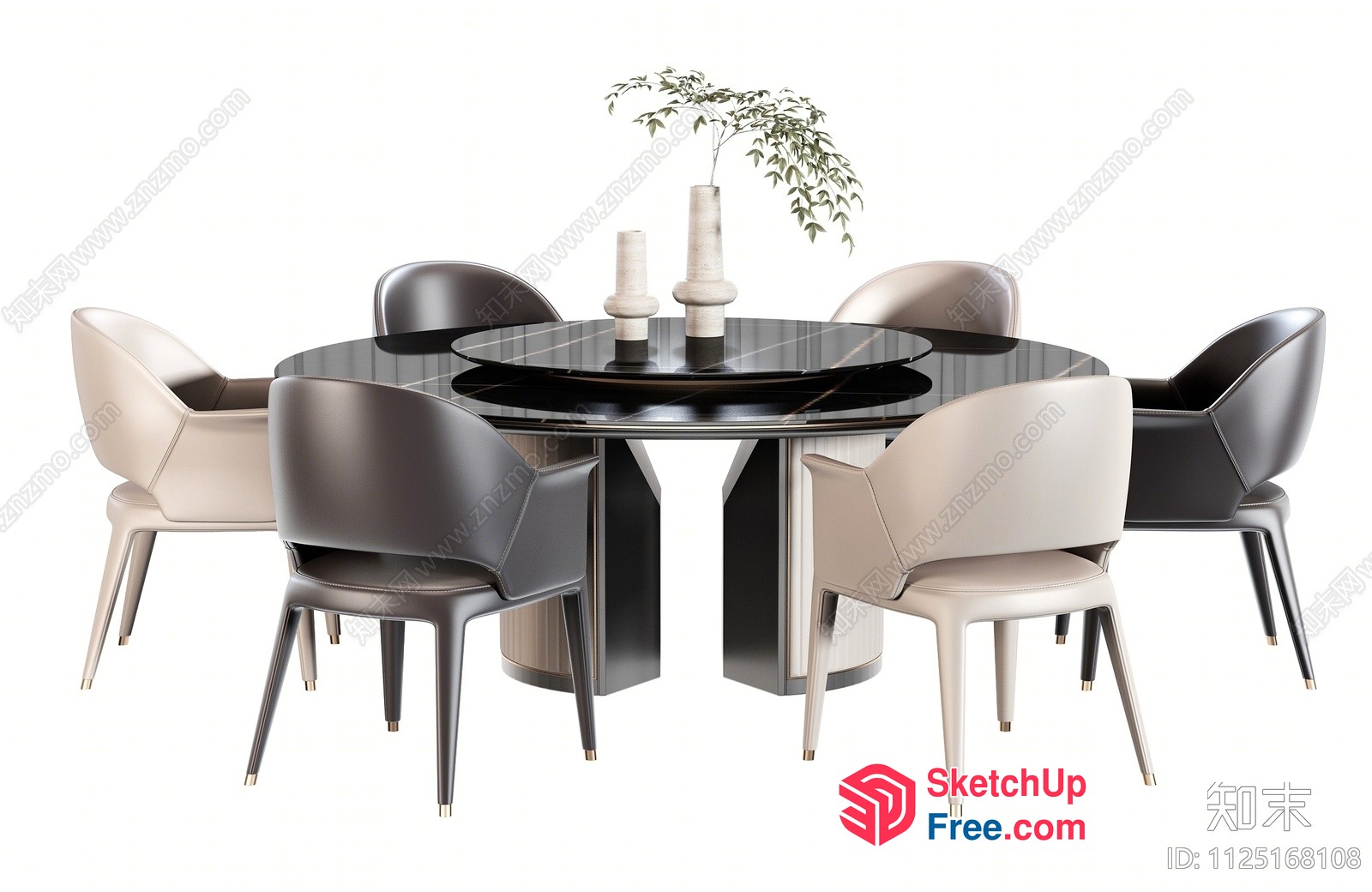 Elegant Dining Room Set With Modern Glass Table And Leather Chairs 3D SketchUp File