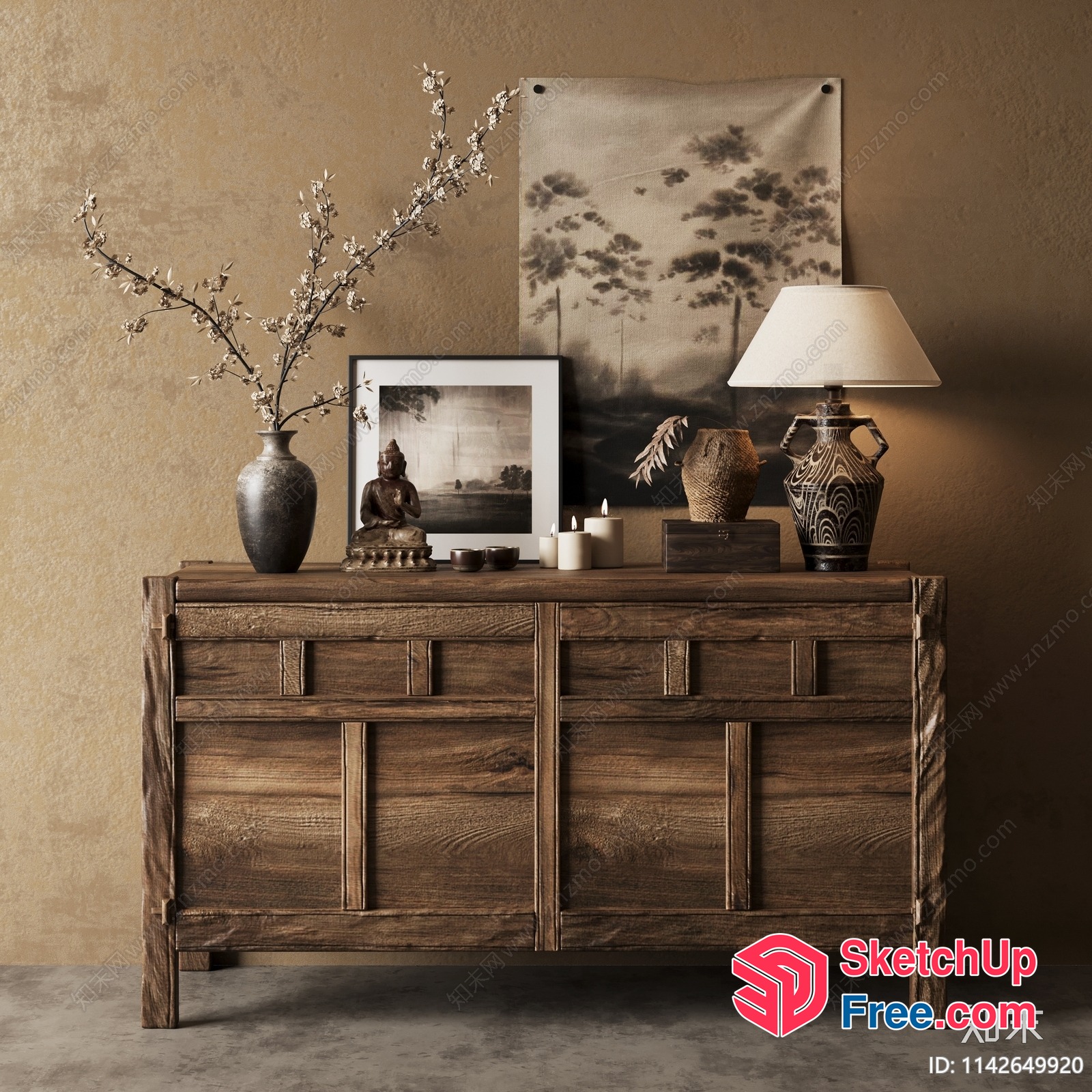 Wabi-Sabi Style Rustic Wooden Furniture And Decor 3D SketchUp File