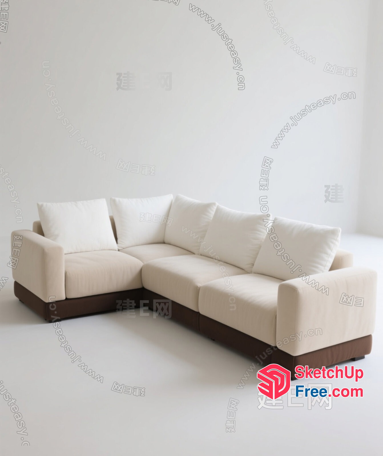 Modern L-Shaped Sofa With Cream And Brown Upholstery 3D SketchUp File