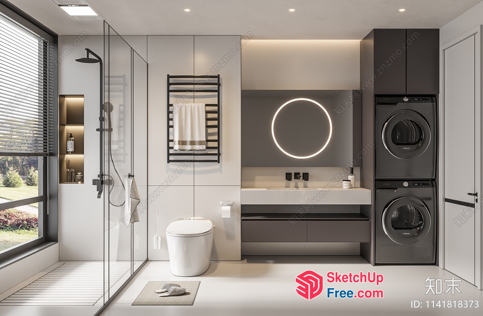 Modern Bathroom With Glass Shower And Sleek White Fixtures 3D SketchUp File