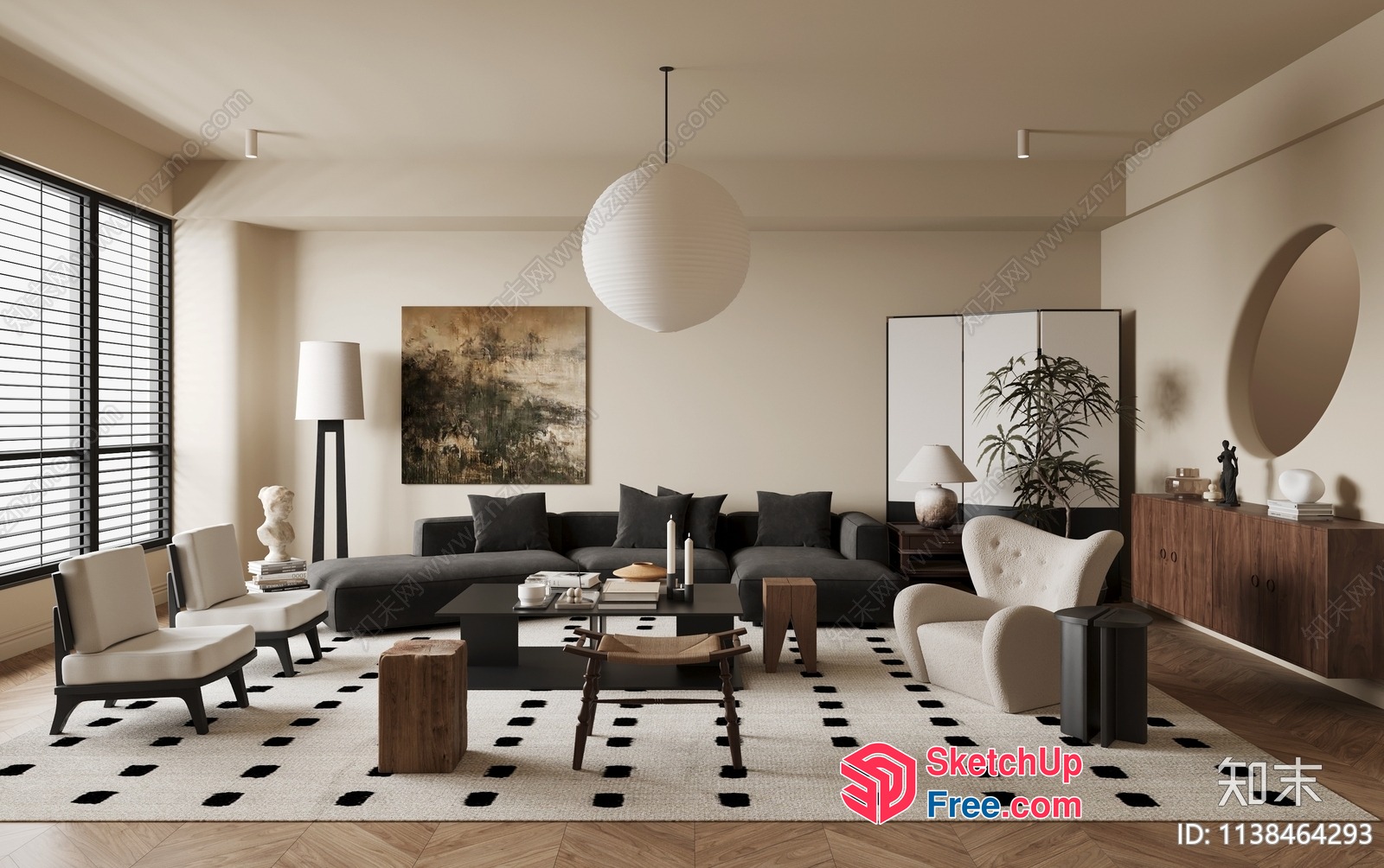 Minimalist Living Room With Modern Furniture And Neutral Colors 3D SketchUp File
