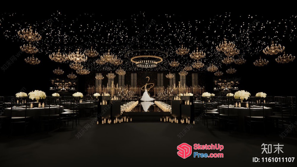 Elegant Black And Gold Wedding Hall 3D SketchUp File