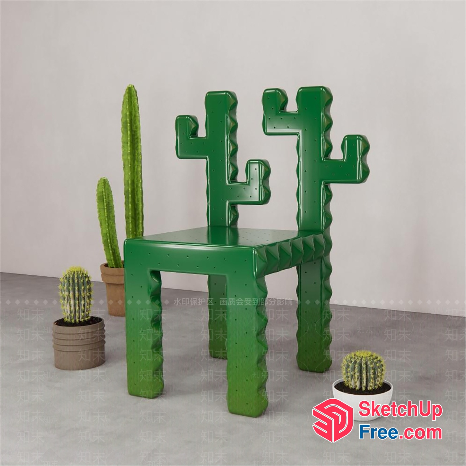 Cactus-Themed Chair In Green 3D SketchUp File