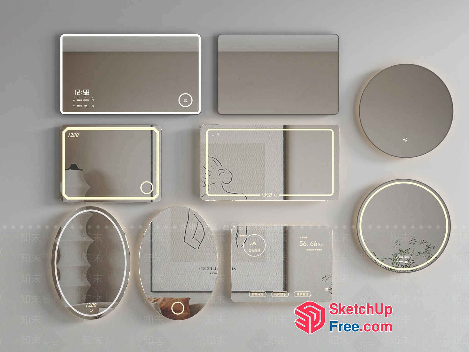 Modern Decorative Mirrors For Bathroom And Living Room 3D SketchUp File