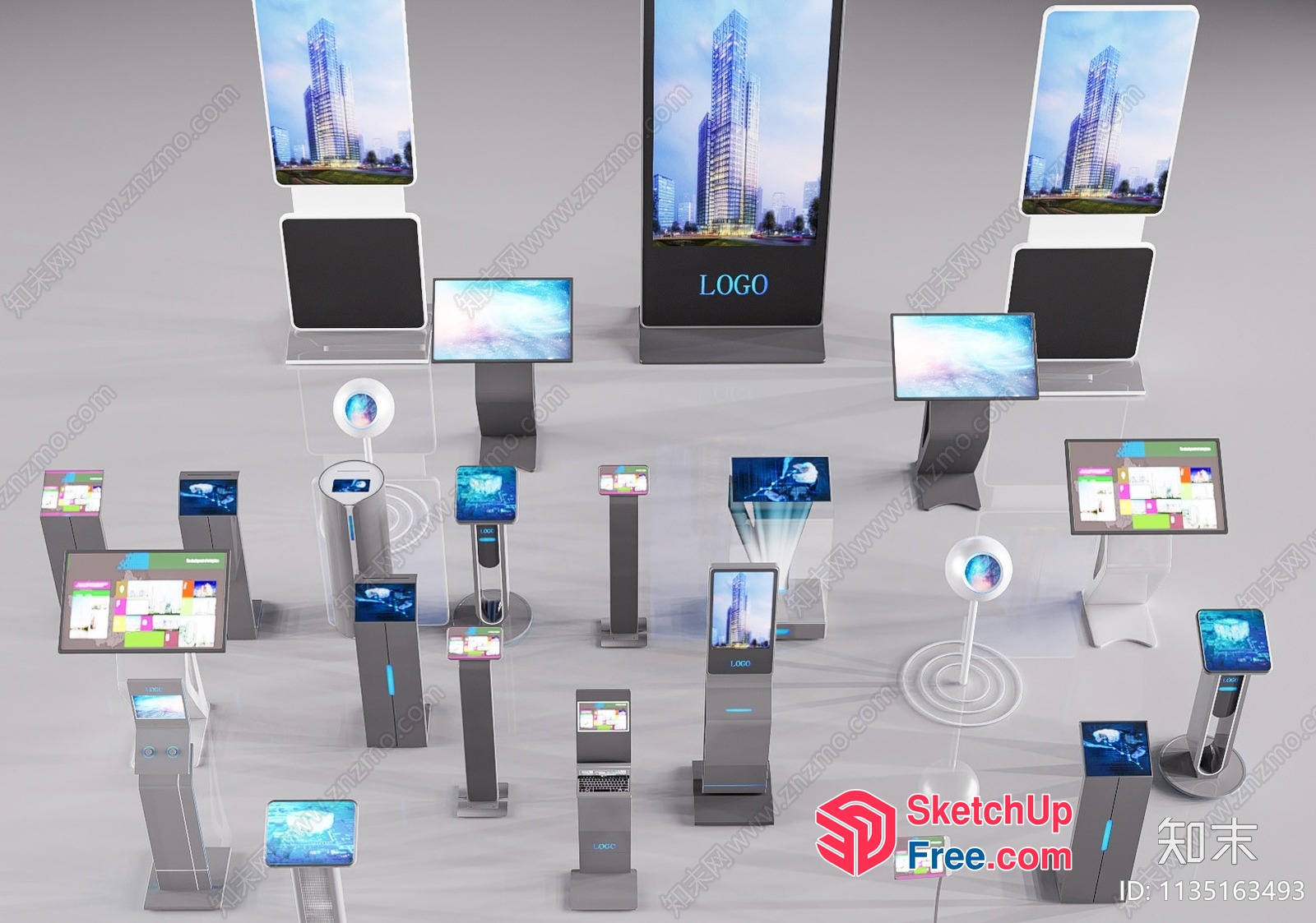 Modern Digital Display Kiosks For Commercial Spaces 3D SketchUp File