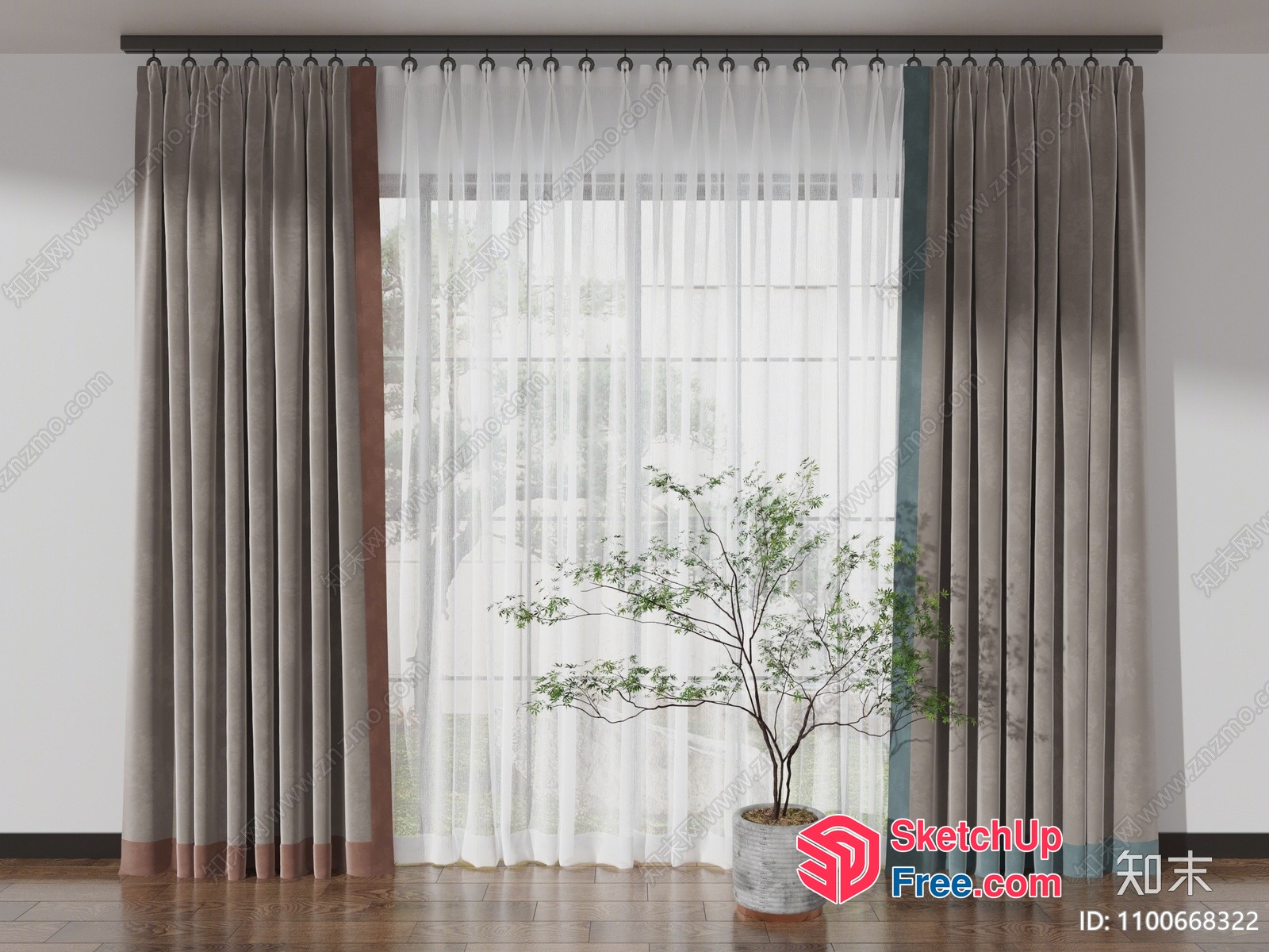 Elegant Interior Curtain And Plant Scene 3D SketchUp File