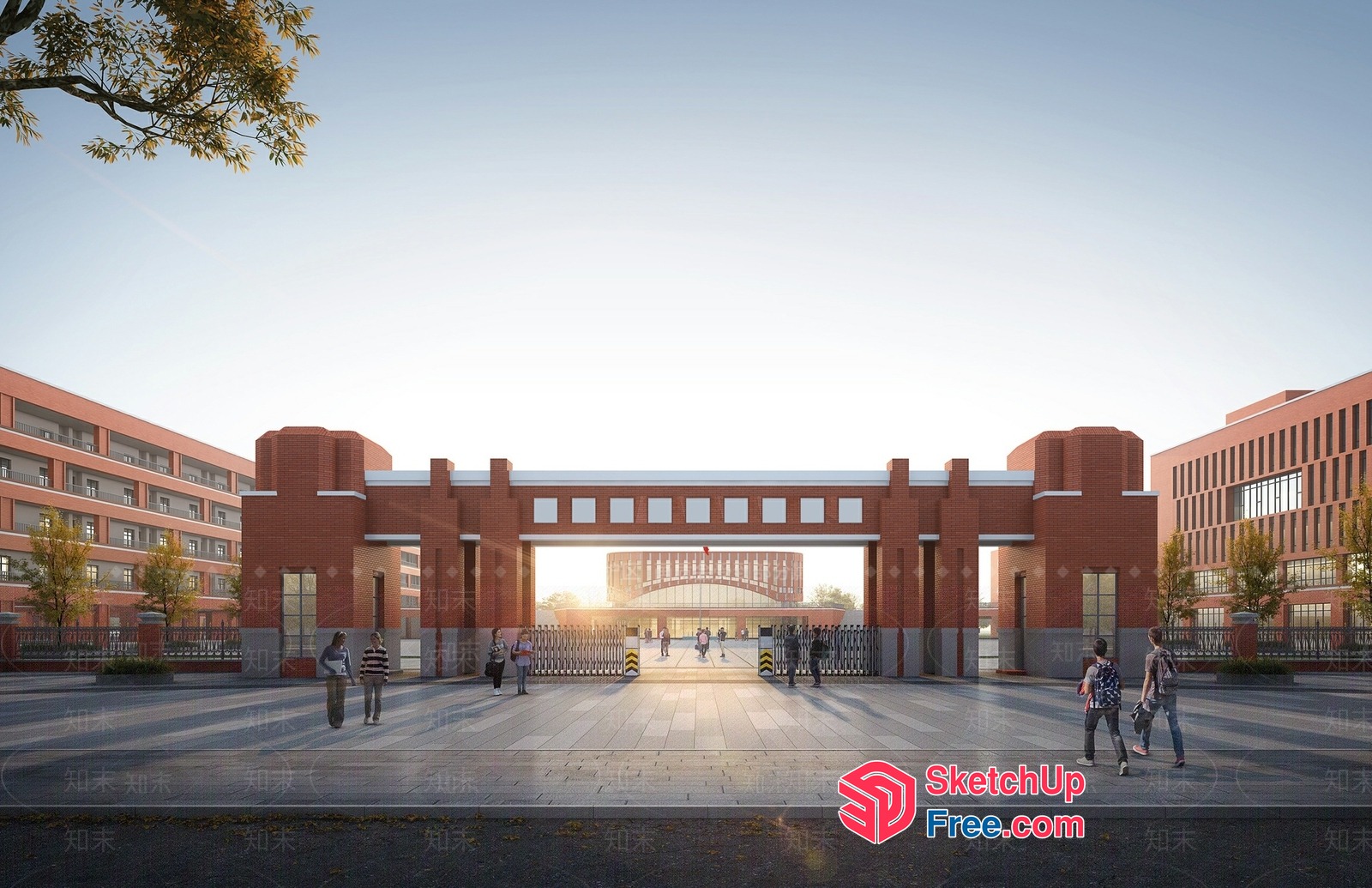 Large Red Brick Entranceway To A Modern Building Complex 3D SketchUp File