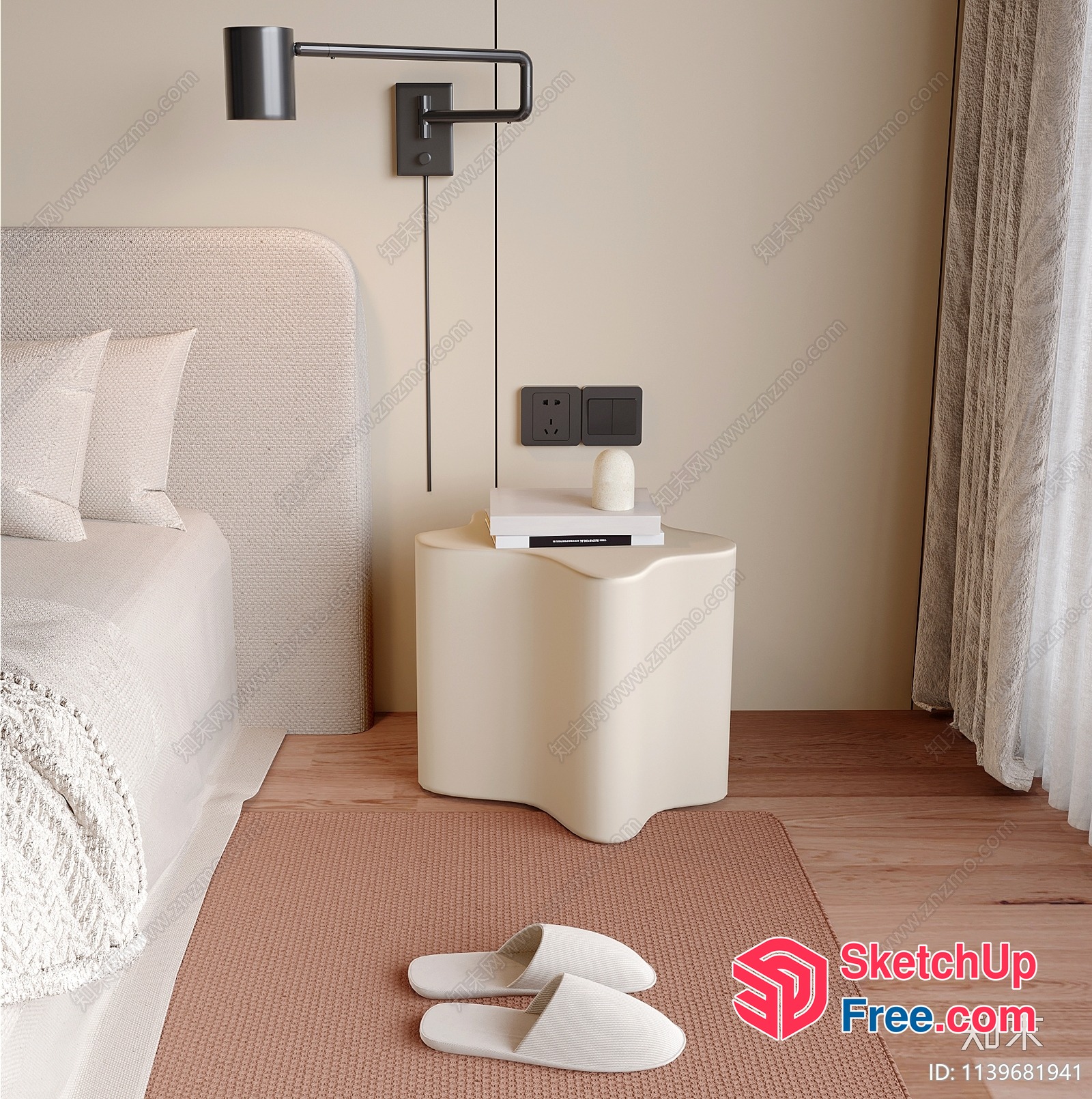 Minimalist White Bedside Table In A Serene Bedroom 3D SketchUp File