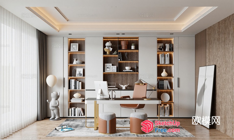Modern Minimalist Office Interior Design With Neutral Color Scheme 3D SketchUp File