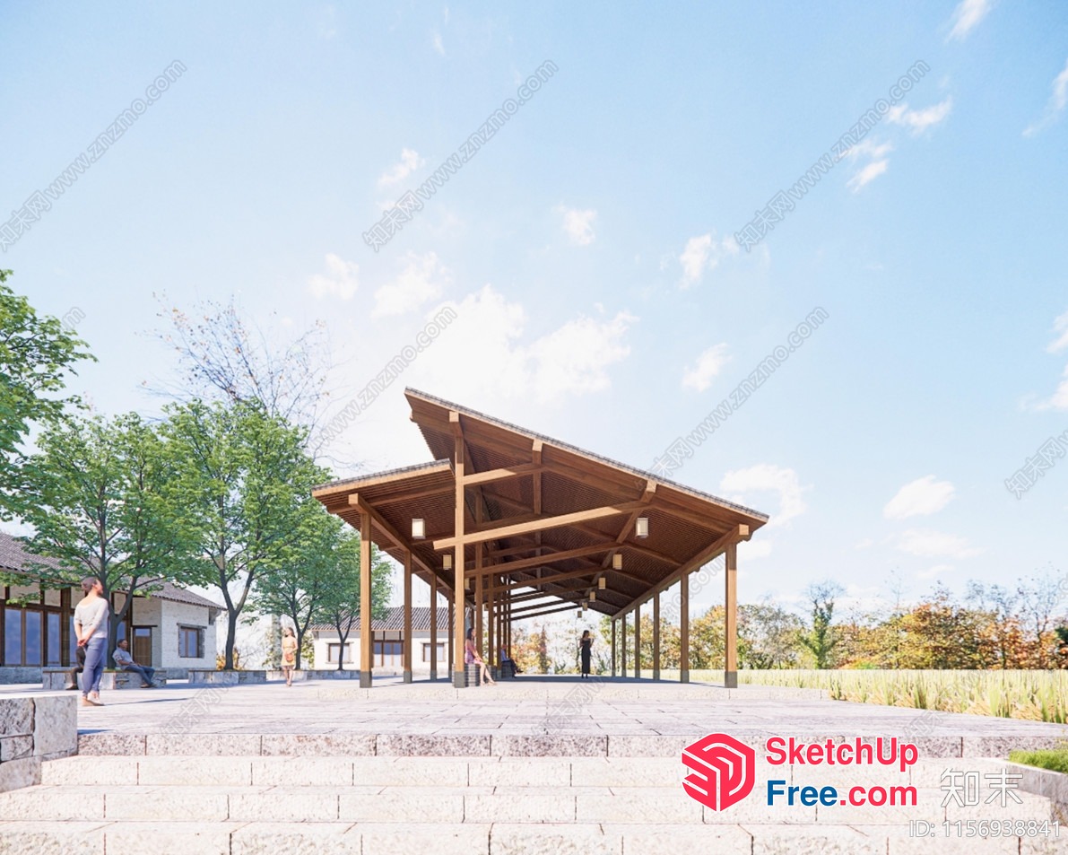 Japanese Style Pavilion With Traditional Roof Synthesis 3D SketchUp File