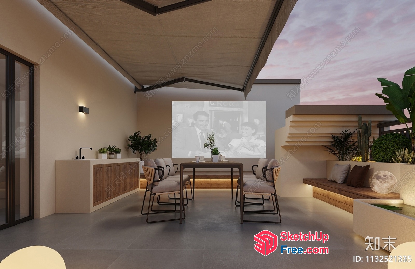 Outdoor Seating Area With Projector Screen 3D SketchUp File