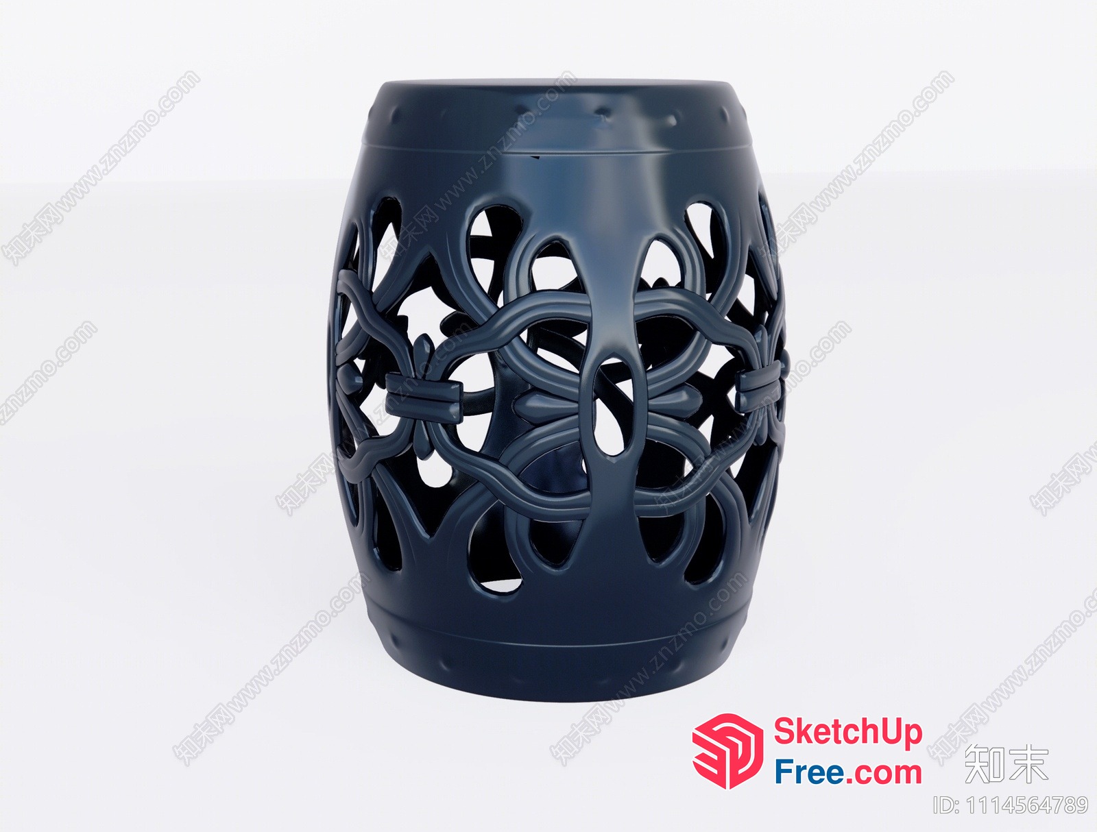 Ornate Black Ceramic Stool With Intricate Cutout Design 3D SketchUp File