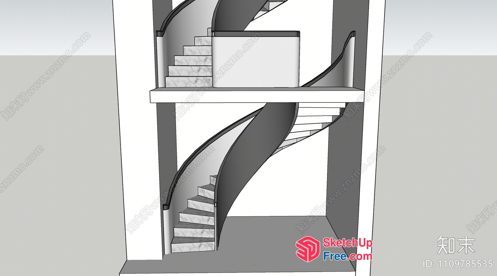 Elegant Staircase Design With Marble Steps 3D SketchUp File
