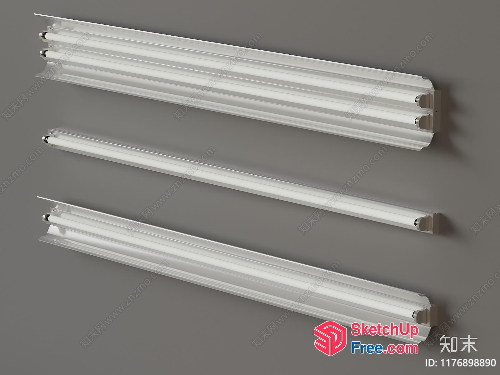 Long White Fluorescent Tube Light Fixtures 3D SketchUp File