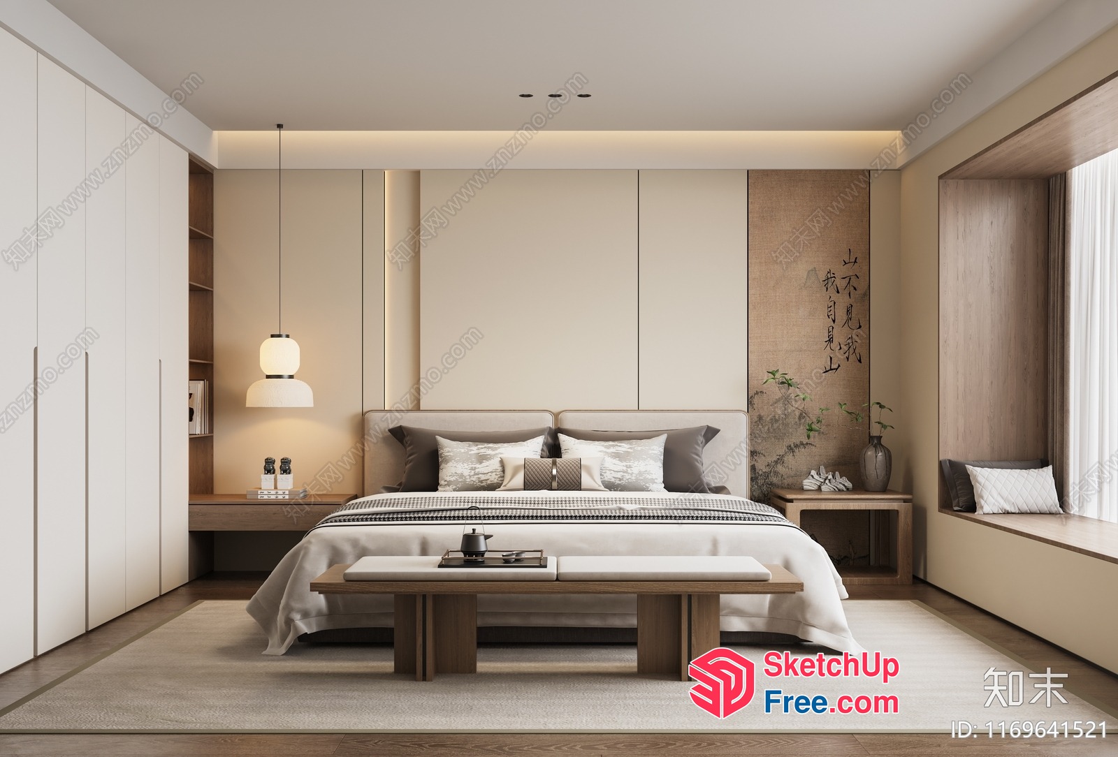 Modern Japanese-Inspired Bedroom Design 3D SketchUp File