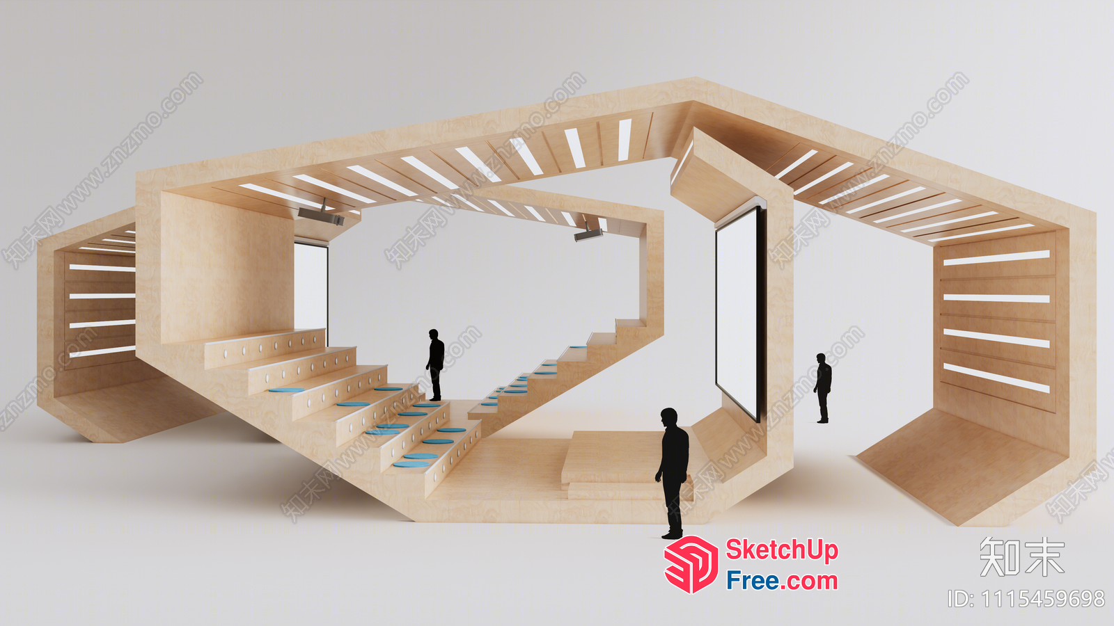 Modern Staircase Design With Blue Accents 3D SketchUp File