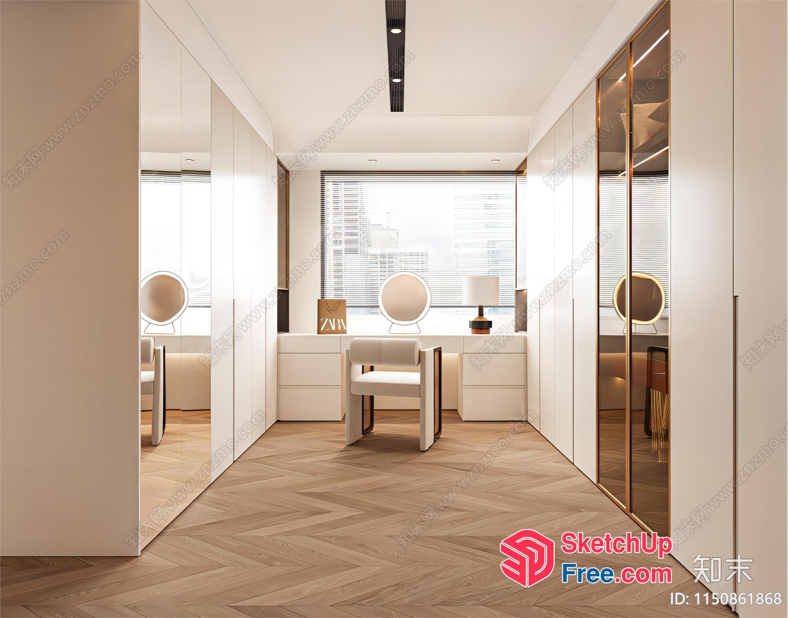 Modern Minimalist White And Gold Office Space 3D SketchUp File