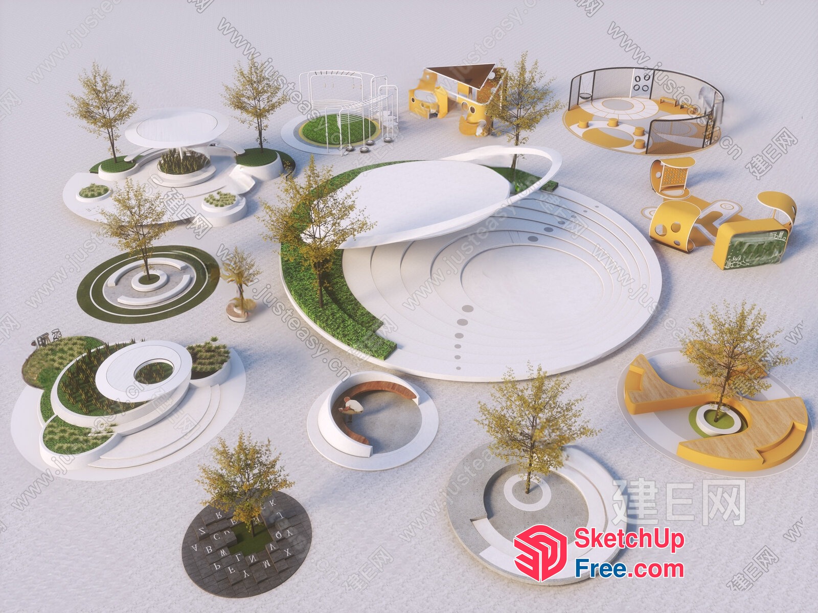 Modern Contemporary White And Yellow Round Design Furniture 3D SketchUp File