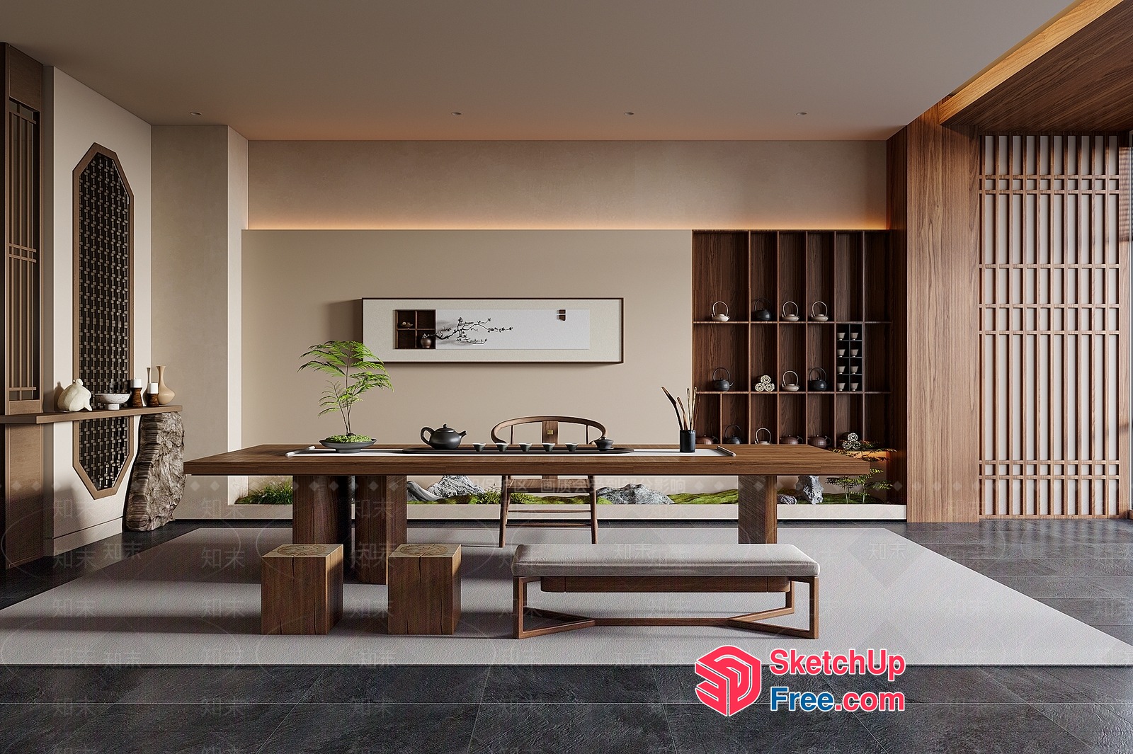 Elegant Asian-Inspired Dining Room 3D SketchUp File