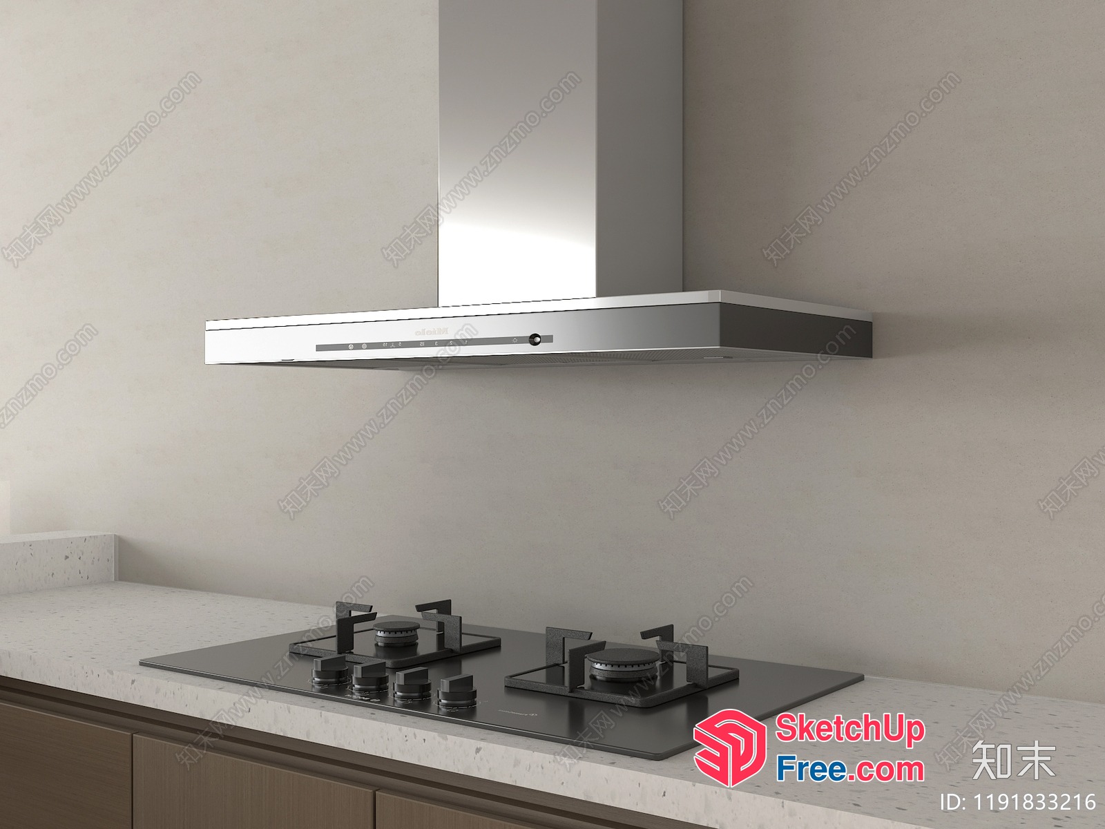 Modern Kitchen Island With Stainless Steel Range Hood 3D SketchUp File