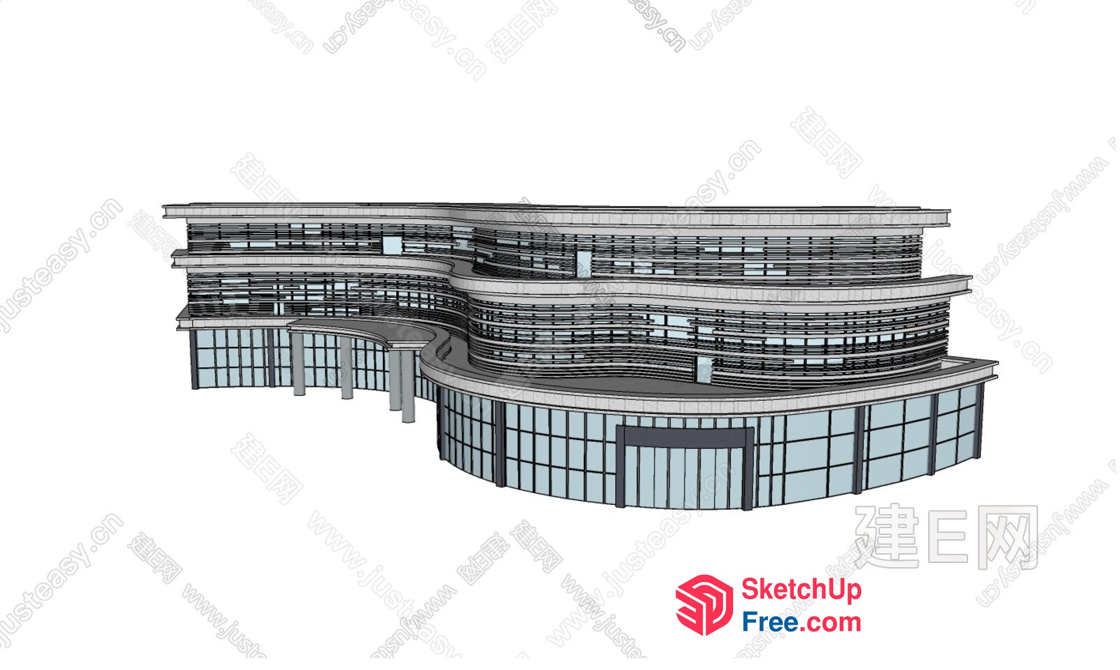 Modern Office Building Exterior With Glass Curtain Wall 3D SketchUp File