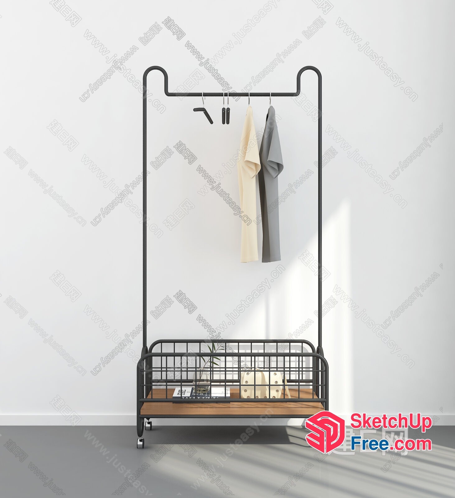 Minimalist Metal Bed Frame With Hanging Clothes Rack 3D SketchUp File