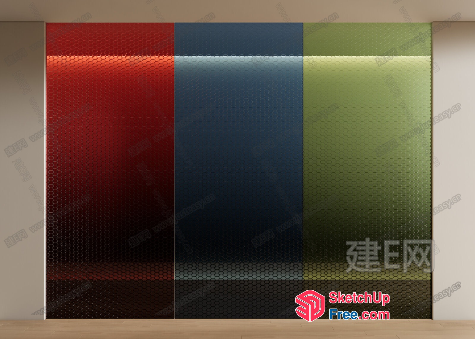 Modern Glass Partition Screen With Hexagonal Patterns 3D SketchUp File