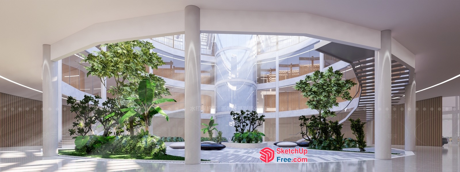 Modern Pillars And Stairs Interior 3D SketchUp File