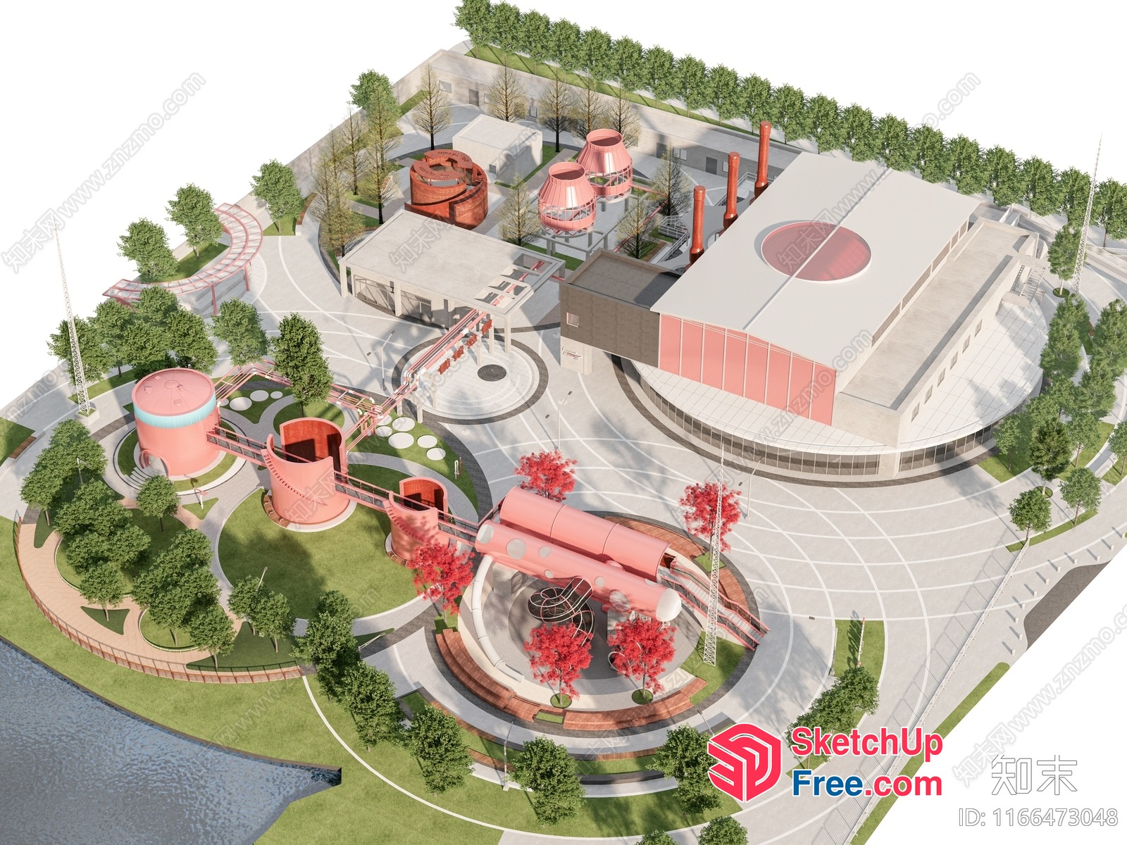Futuristic Space Capsule-Themed Amusement Park 3D SketchUp File