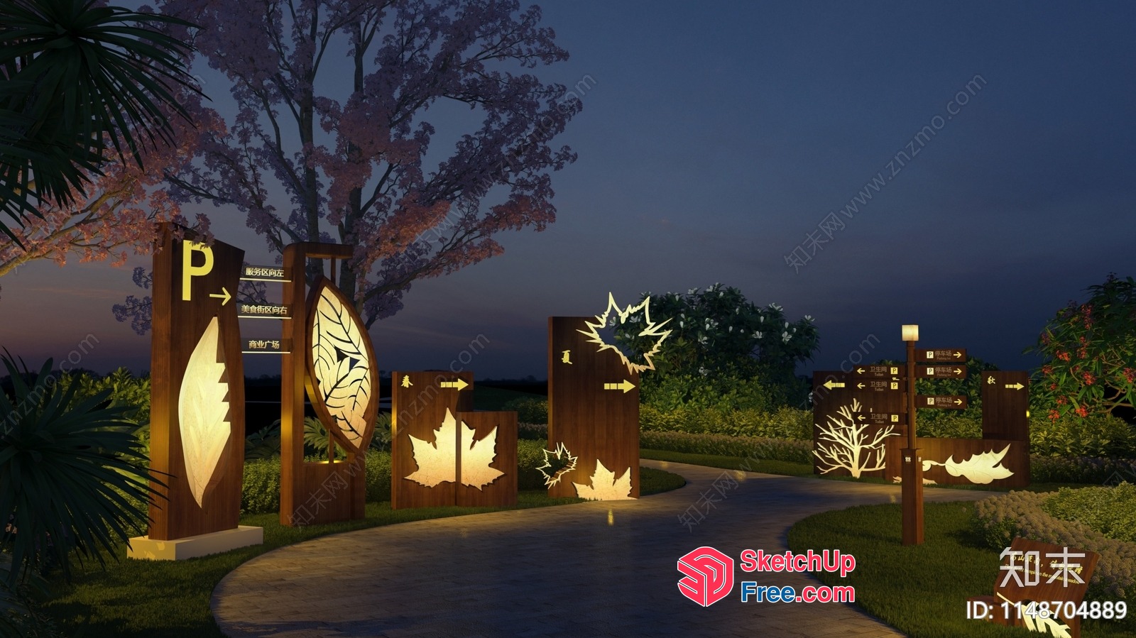 Leaf And Arrow Signage Along A Winding Pathway 3D SketchUp File