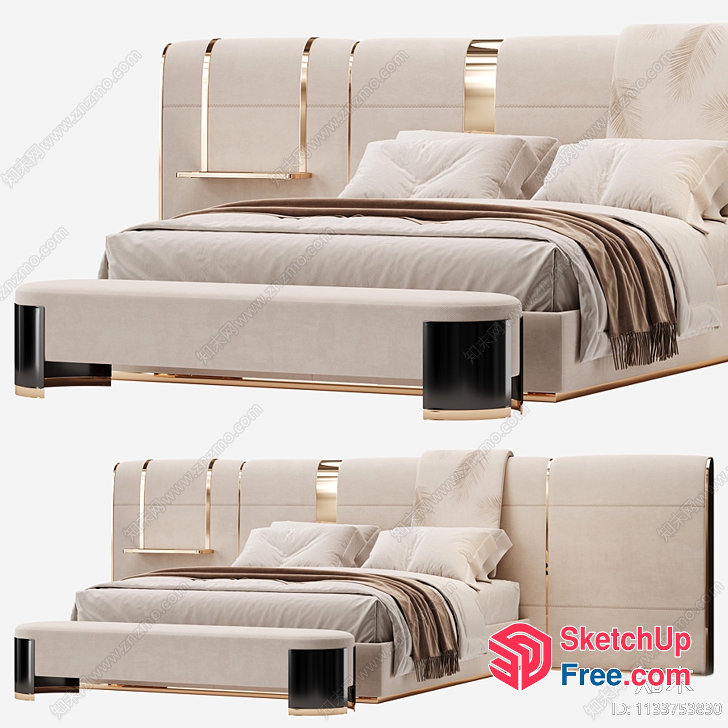 Elegant Creamy Style Bedroom Furniture Set 3D SketchUp File