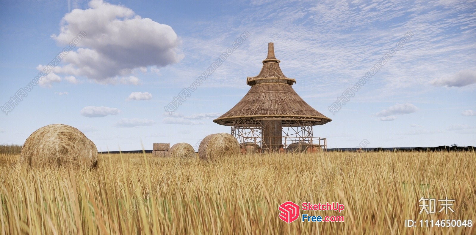 Rustic Hayfield Pavilion With Sturdy Pillars 3D SketchUp File