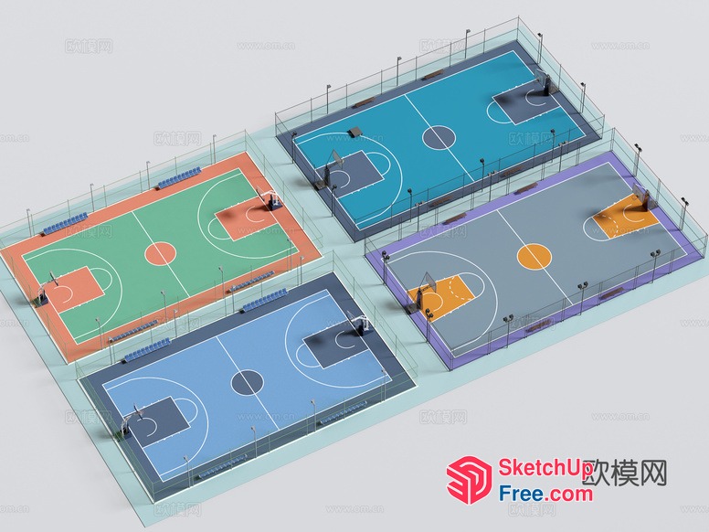 Basketball Court And Fencing 3D SketchUp File