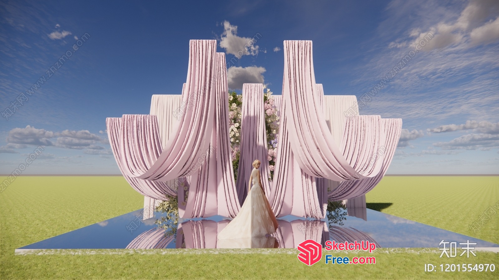 Elegant Wedding Scene With A Woman In A White Dress 3D SketchUp File
