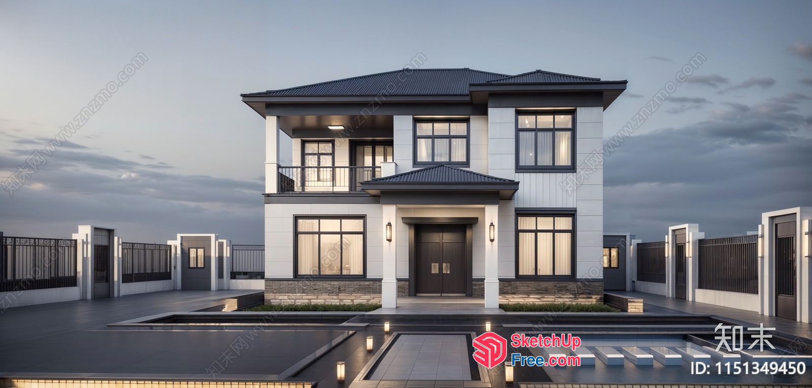 Modern Villa Exterior With Balcony And Stair 3D SketchUp File