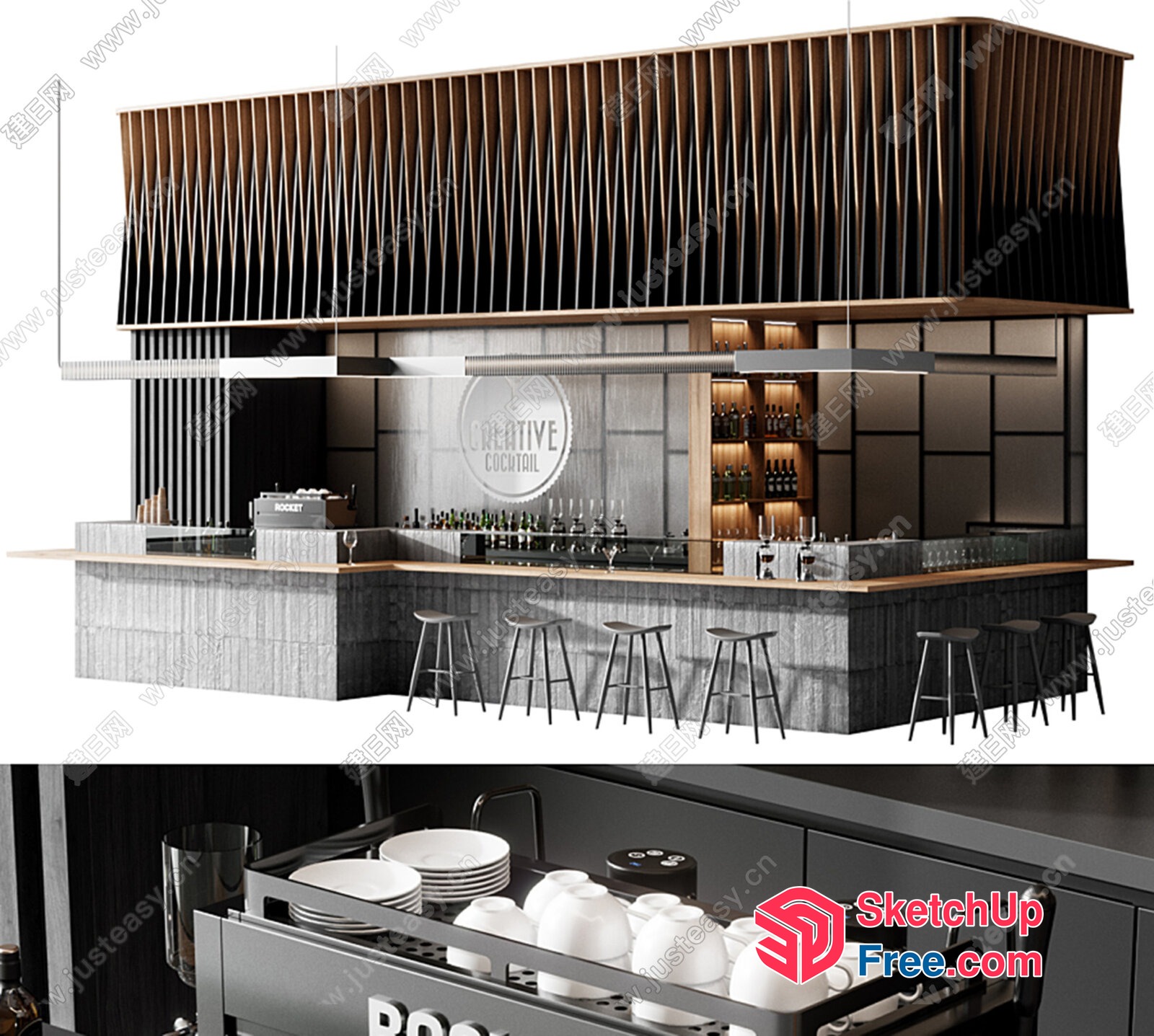 Modern Industrial Style Bar Interior 3D SketchUp File