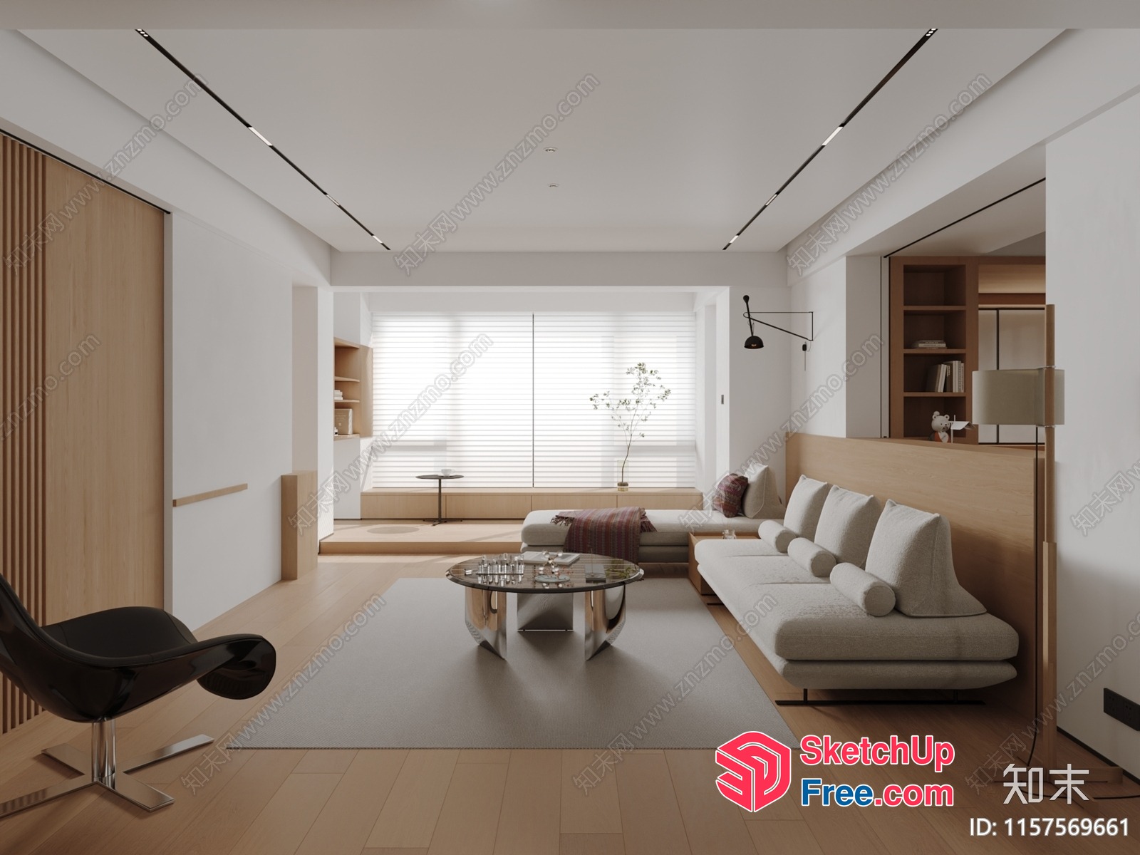 Minimalist Japanese Style Living Room With Sleek Furniture 3D SketchUp File