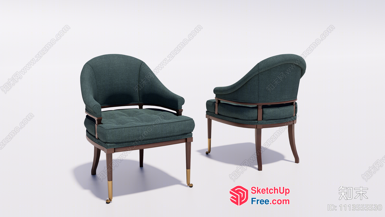 Classic Style Accent Chairs With Dark Wood And Green Upholstery 3D SketchUp File
