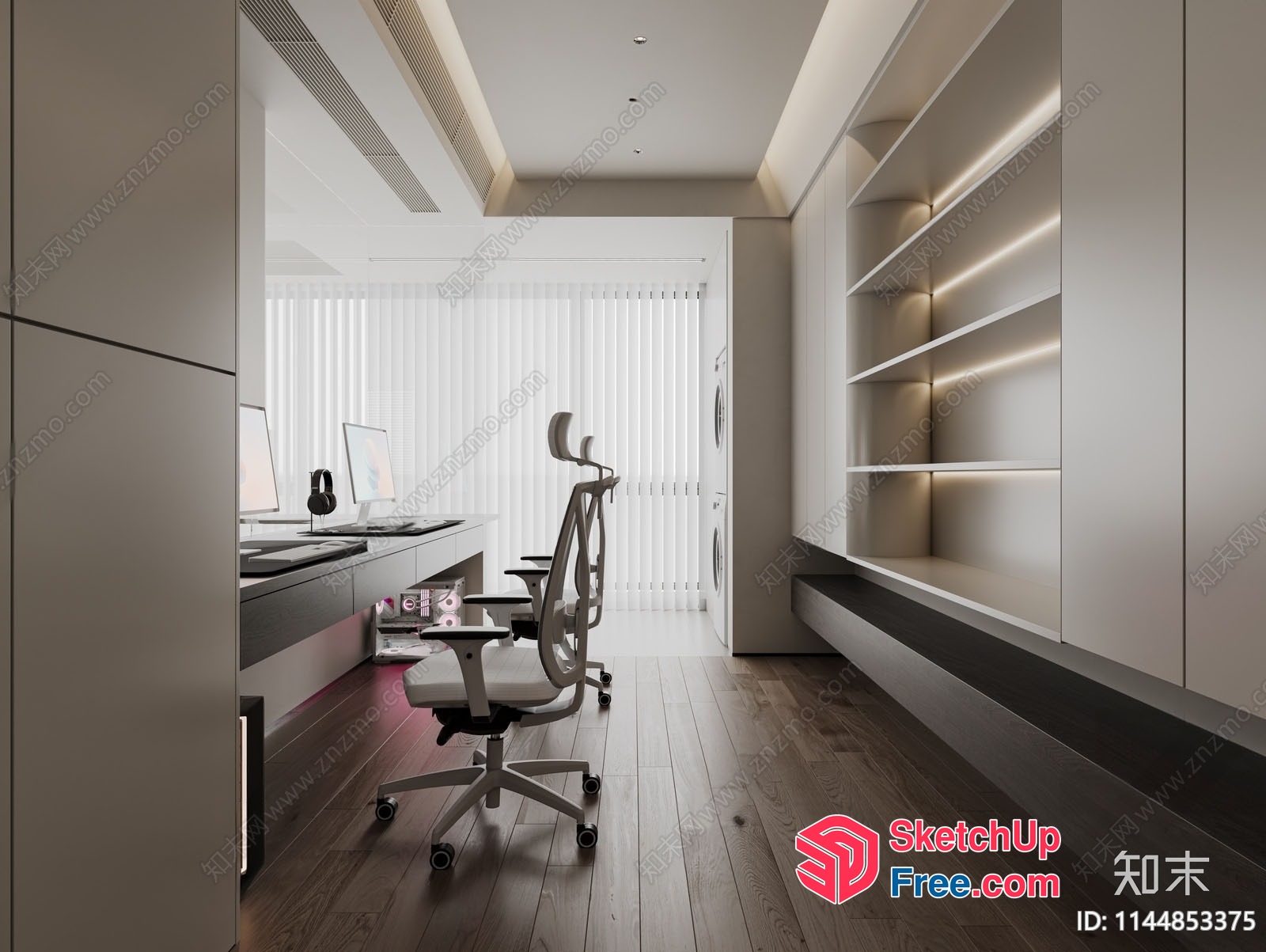 Minimalist Office Interior With White Furniture And Wooden Floors 3D SketchUp File