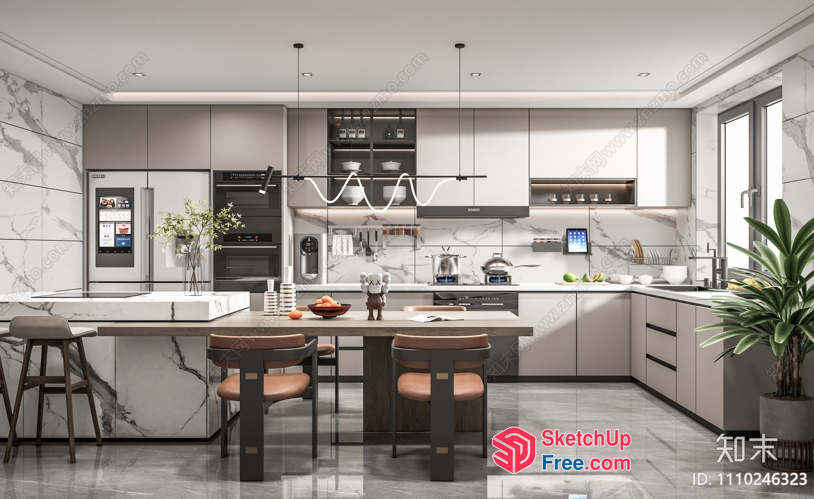 Modern Kitchen With Sleek Appliances And Marble Accents 3D SketchUp File