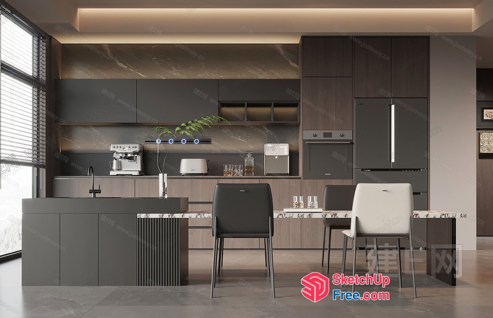 Modern Kitchen With Sleek Appliances And Marble Countertops 3D SketchUp File