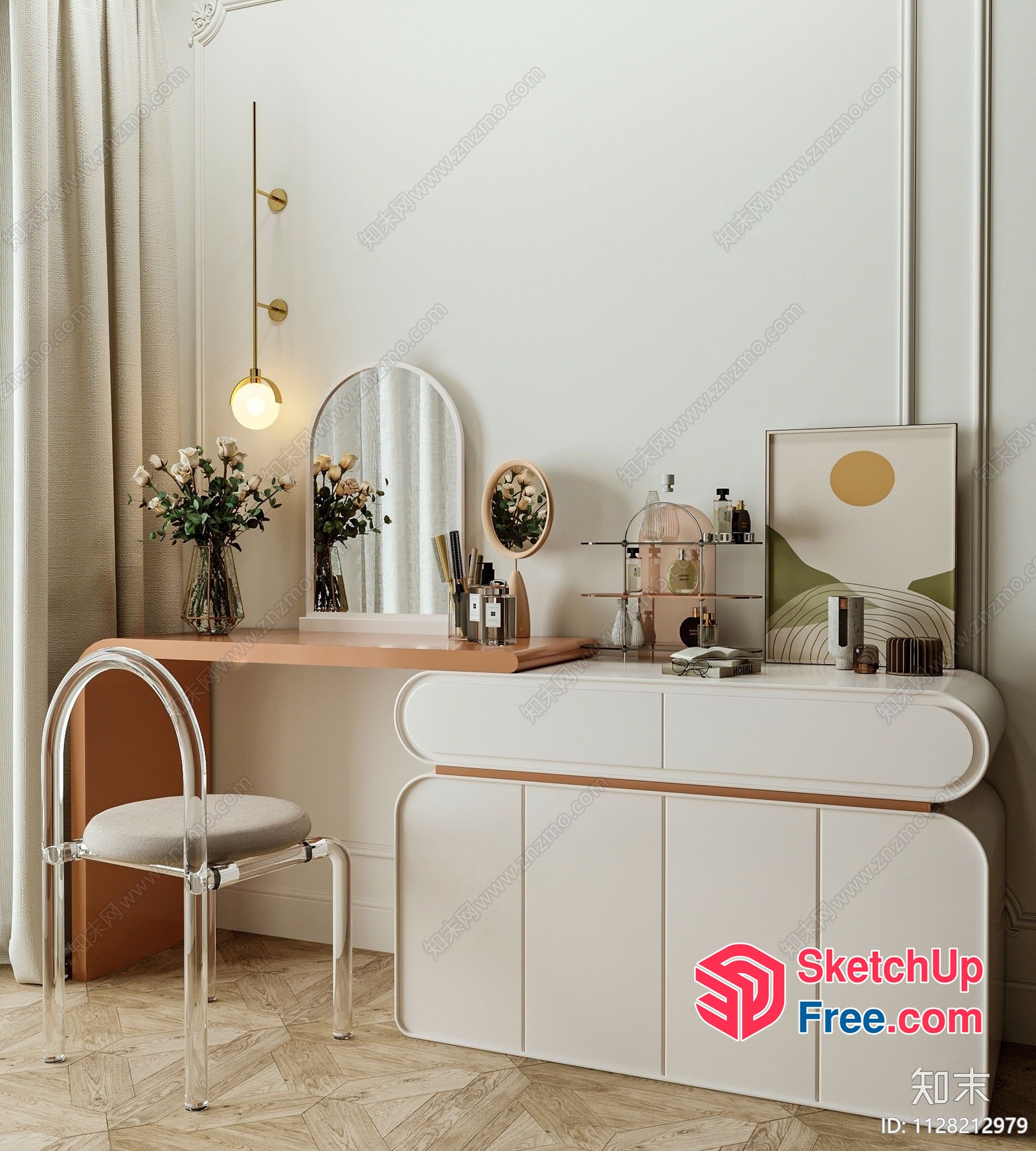 Modern And Elegant White And Light Brown Dressing Table 3D SketchUp File